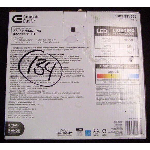 Commercial Electric LED Down/Ceiling Light 8", no housing needed, adjust white - Picture 7 of 7